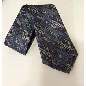 Yves Saint Laurent YSL Silk Wool Necktie‎ Blue Striped Men's Tie Career Business
